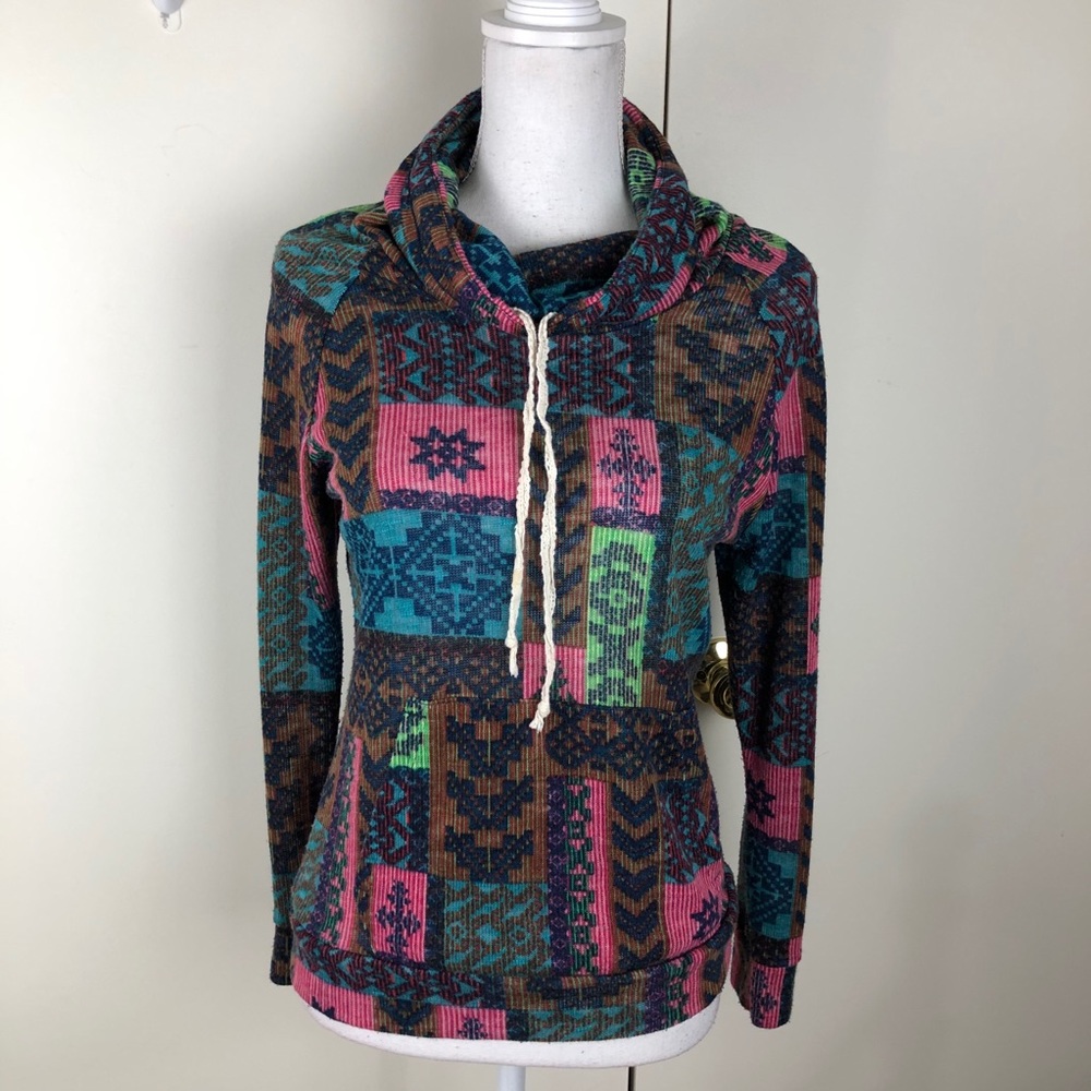 Self Esteem Cowl Neck Patch Aztec Design Sweater - image 1